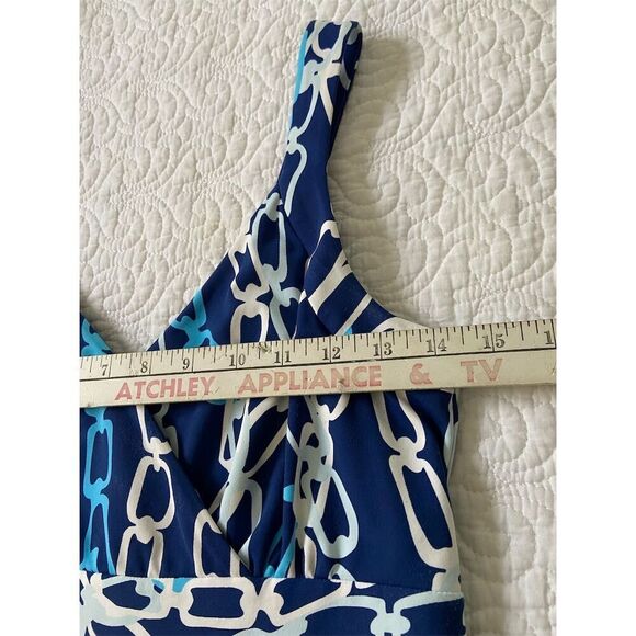 J. McLaughlin Maxi Dress XS Blue Chain Print Sleeveless V-Neck Long Dress - Picture 10 of 13
